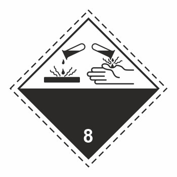 Знак перевозки опасных грузов «Класс 8. Коррозионные вещества» (светоотражающий металл ламинированный, 250х250 мм)